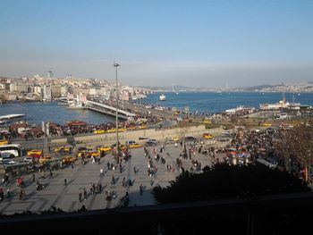 High angle view of city at waterfront