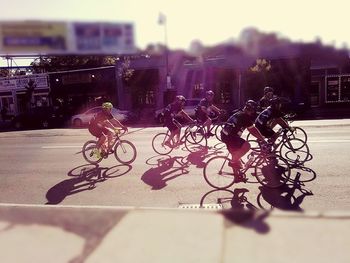 Bicycle on city against sky