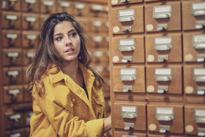 Close-up of young woman in locker room