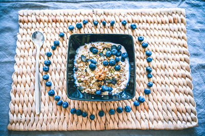 Directly above shot of breakfast served in bowl