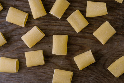 High angle view of paccheri on table