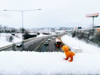 Close-up of snow on road during winter