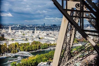 High angle view of bridge and buildings against sky