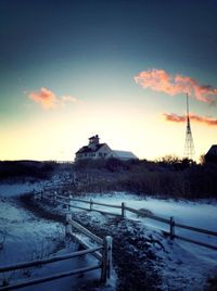 Built structure on snow covered landscape