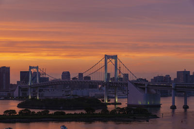 Bridge over river against sky during sunset