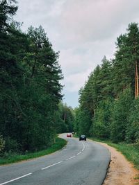 Empty road amidst trees against sky