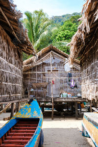 Boats moored at beach