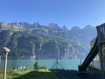 Scenic view of mountains against clear sky