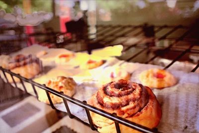 High angle view of dessert in display cabinet