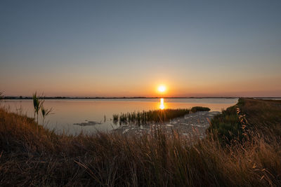 Scenic view of sunset over lake