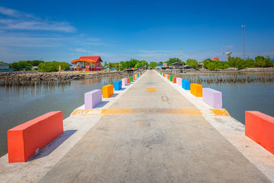 Colorful concrete blocks on the boat pier at kalong,samut sakhon province,thailand