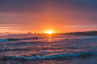 Scenic view of sea against sky during sunset