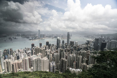 High angle view of city against sky