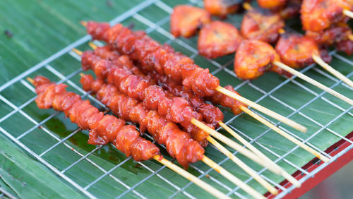 Close-up of meat on barbecue grill