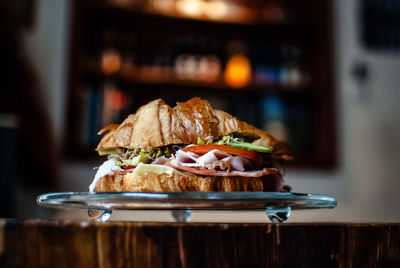 Close-up of sandwich on tray