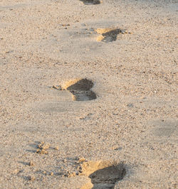 High angle view of footprints on sand