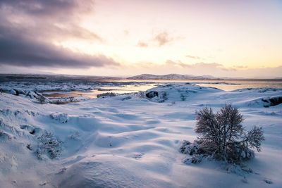 Scenic view of snow covered landscape against sky