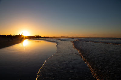 Scenic view of sea against clear sky during sunset