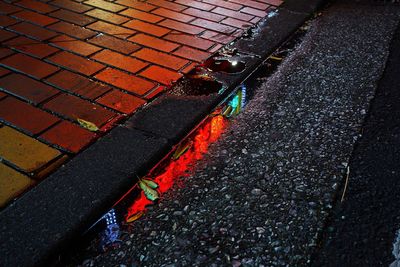 High angle view of wet street