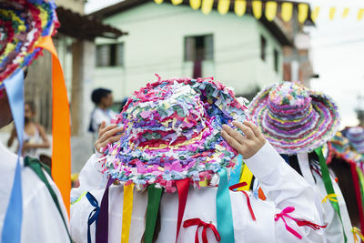 Rear view of woman wearing traditional clothing