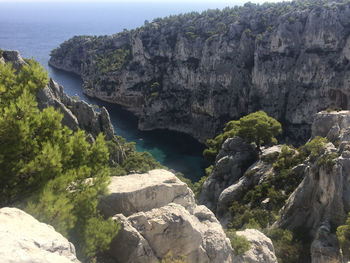 Scenic view of sea and rocks