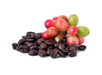 Close-up of blueberries against white background