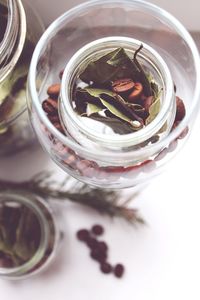 High angle view of drink in glass jar on table