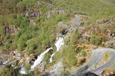 Aerial view of river flowing through land