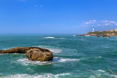 Rocks on the bay of biscay in biarritz, france