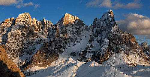 Panoramic view of snowcapped mountains against sky