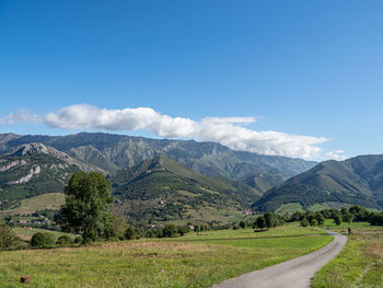 Scenic view of landscape and mountains against sky