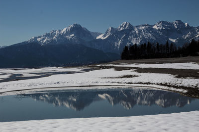 Scenic view of snowcapped mountains against sky