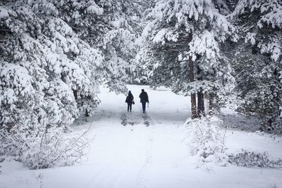 People walking on snow covered mountain