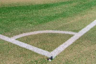 High angle view of soccer field