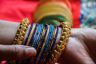 Close-up of woman wearing bangle