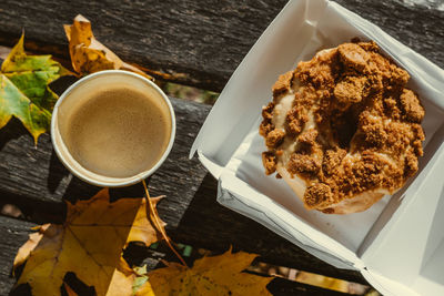 High angle view of breakfast served on table