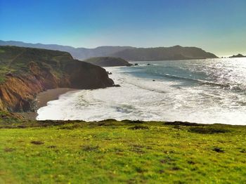 Scenic view of sea against clear sky