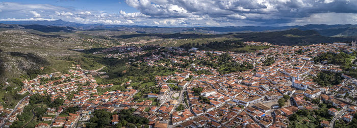 High angle view of townscape against sky