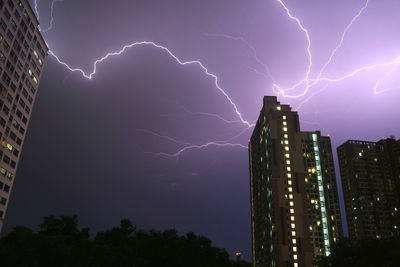 Incredible real lightning strikes in the urban night sky