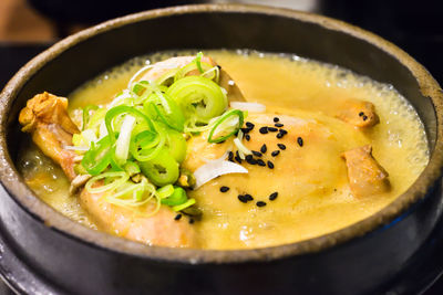 Close-up of ginseng chicken soup in hot pot