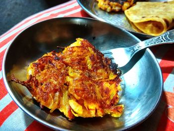 High angle view of food in plate