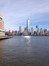 City skyline with river in background