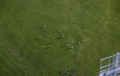 High angle view of people on playing field