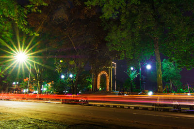 Light trails on road at night