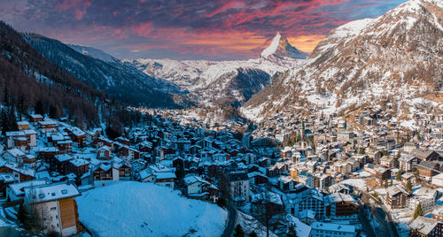 Aerial view on zermatt valley and matterhorn peak