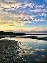 Scenic view of lake against sky during sunset