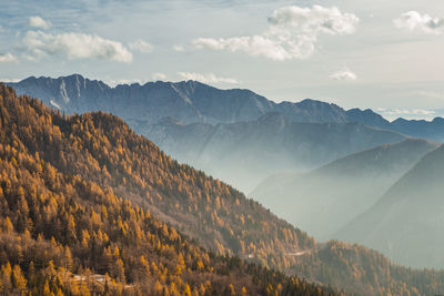 Scenic view of mountains against sky during autumn