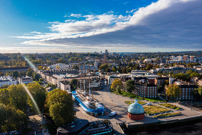 Panoramic aerial view of greenwich old naval academy by the river thames