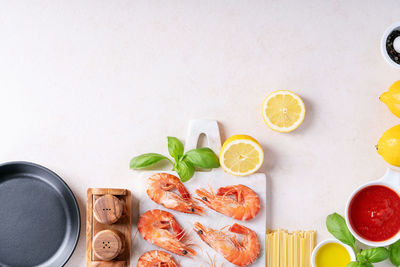 High angle view of fruits on table