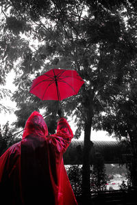 Low angle view of woman holding umbrella